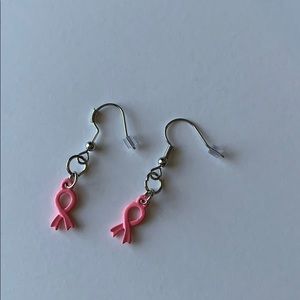 Breast Cancer Awareness Ribbon Dangle Earrings